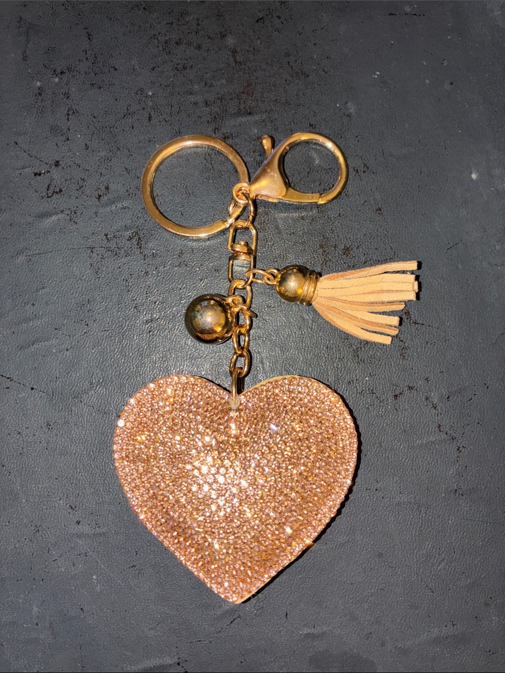 Sparkling Gold Heart Tassel Key & Card Holder Charm